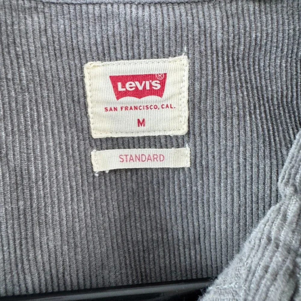 Levis Corduroy Pearl Snap Western Shirt Mens Medium Gray Cotton Long Sleeve